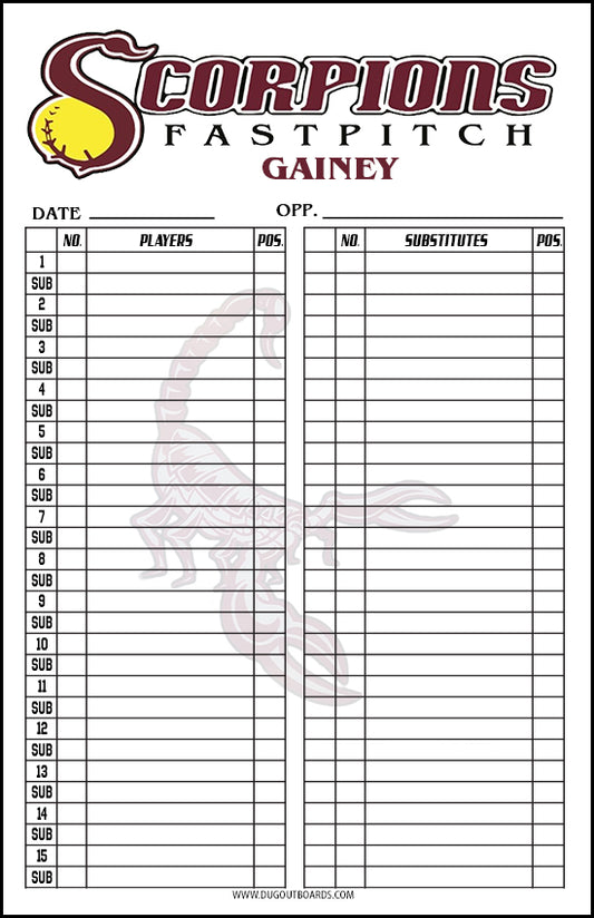 Baseball and Softball Custom Lineup Cards - Design B1