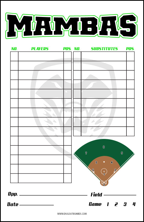 Team Logo Lineup Card , Softball Design F1