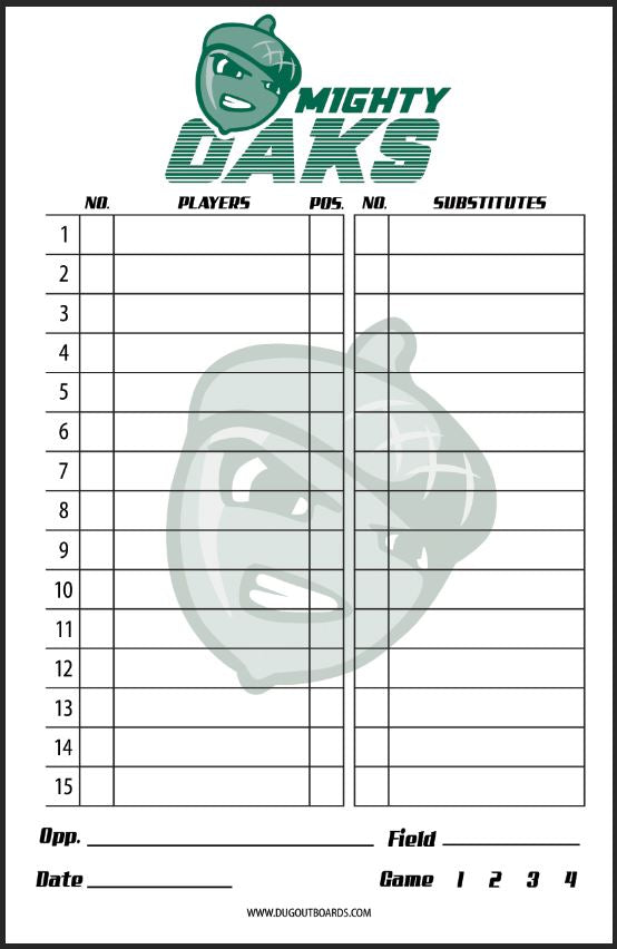 Baseball Lineup Card - F2 Design Numbers