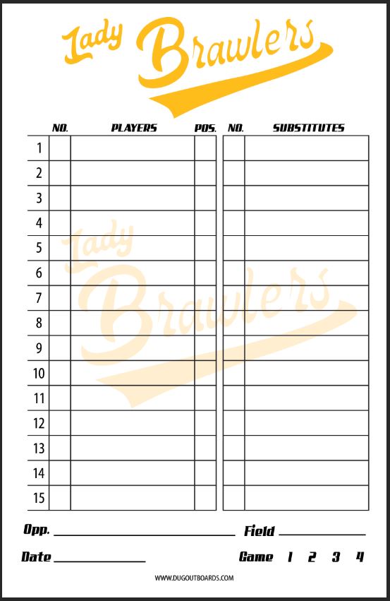 Softball Lineup Card - F2 Design Numbers
