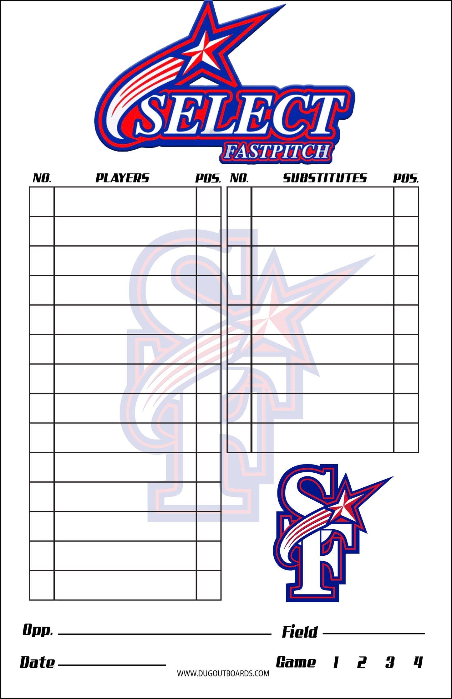 Softball Lineup Card, Logo L1 Design
